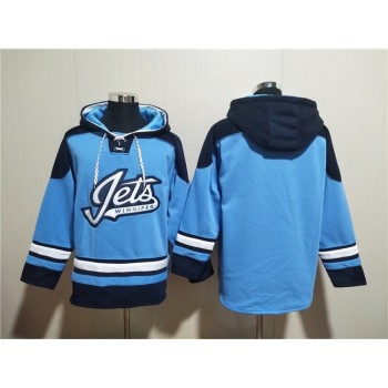 Men's Winnipeg Jets Blank Blue Lace-Up Pullover Hoodie Men's Winnipeg Jets Blank Blue Lace-Up Pullover Hoodie