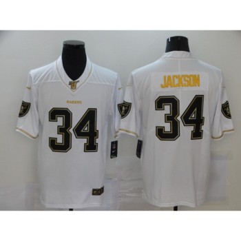 Men's Las Vegas Raiders #34 Bo Jackson White Golden 100th Season Vapor Stitched Jersey Men's Las Vegas Raiders #34 Bo Jackson White Golden 100th Season Vapor Stitched Jersey