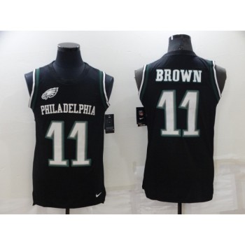 Men's Philadelphia Eagles #11 A. J. Brown Black Limited Tank Top Stitched Jersey Men's Philadelphia Eagles #11 A. J. Brown Black Limited Tank Top Stitched Jersey