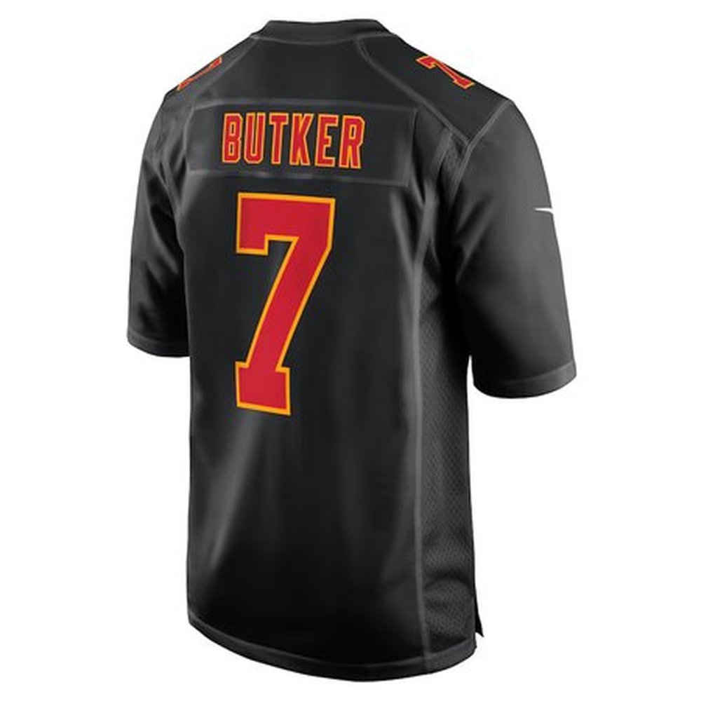 Men's Kansas City Chiefs Harrison Butker Carbon Black Super Bowl LIX Fashion Game Jersey