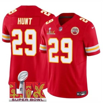 Men's Kansas City Chiefs #29 Kareem Hunt Red 2025 Super Bowl LIX Patch F.U.S.E. Vapor Limited Stitched Football Jersey Men's Kansas City Chiefs #29 Kareem Hunt Red 2025 Super Bowl LIX Patch F.U.S.E. Vapor Limited Stitched Football Jersey