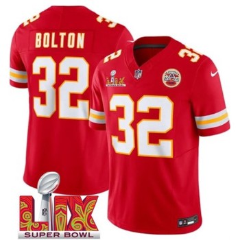 Men's Kansas City Chiefs #32 Nick Bolton Red 2025 Super Bowl LIX Patch F.U.S.E. Vapor Limited Stitched Football Jersey Men's Kansas City Chiefs #32 Nick Bolton Red 2025 Super Bowl LIX Patch F.U.S.E. Vapor Limited Stitched Football Jersey