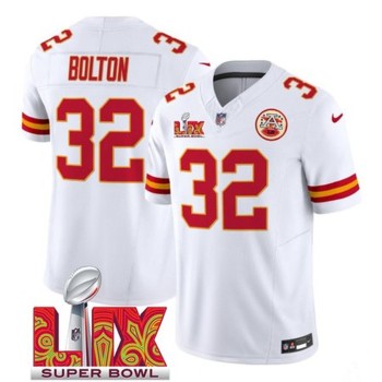 Men's Kansas City Chiefs #32 Nick Bolton White 2025 Super Bowl LIX Patch F.U.S.E. Vapor Limited Stitched Football Jersey Men's Kansas City Chiefs #32 Nick Bolton White 2025 Super Bowl LIX Patch F.U.S.E. Vapor Limited Stitched Football Jersey