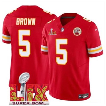 Men's Kansas City Chiefs #5 Hollywood Brown Red 2025 Super Bowl LIX Patch F.U.S.E. Vapor Limited Stitched Football Jersey Men's Kansas City Chiefs #5 Hollywood Brown Red 2025 Super Bowl LIX Patch F.U.S.E. Vapor Limited Stitched Football Jersey