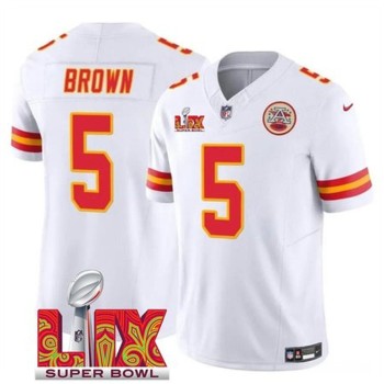 Men's Kansas City Chiefs #5 Hollywood Brown White 2025 Super Bowl LIX Patch F.U.S.E. Vapor Limited Stitched Football Jersey Men's Kansas City Chiefs #5 Hollywood Brown White 2025 Super Bowl LIX Patch F.U.S.E. Vapor Limited Stitched Football Jersey