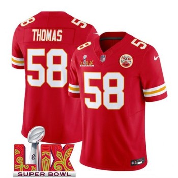 Men's Kansas City Chiefs #58 Derrick Thomas Red 2025 Super Bowl LIX Patch F.U.S.E. Vapor Limited Stitched Football Jersey Men's Kansas City Chiefs #58 Derrick Thomas Red 2025 Super Bowl LIX Patch F.U.S.E. Vapor Limited Stitched Football Jersey
