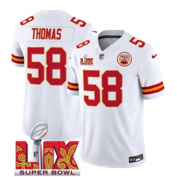 Men's Kansas City Chiefs #58 Derrick Thomas White 2025 Super Bowl LIX Patch F.U.S.E. Vapor Limited Stitched Football Jersey Men's Kansas City Chiefs #58 Derrick Thomas White 2025 Super Bowl LIX Patch F.U.S.E. Vapor Limited Stitched Football Jersey