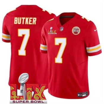 Men's Kansas City Chiefs #7 Harrison Butker Red 2025 Super Bowl LIX Patch F.U.S.E. Vapor Limited Stitched Football Jersey Men's Kansas City Chiefs #7 Harrison Butker Red 2025 Super Bowl LIX Patch F.U.S.E. Vapor Limited Stitched Football Jersey