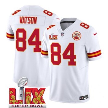 Men's Kansas City Chiefs #84 Justin Watson White 2025 Super Bowl LIX Patch F.U.S.E. Vapor Limited Stitched Football Jersey Men's Kansas City Chiefs #84 Justin Watson White 2025 Super Bowl LIX Patch F.U.S.E. Vapor Limited Stitched Football Jersey