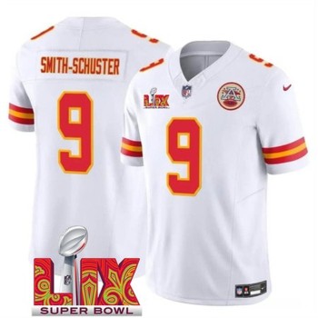 Men's Kansas City Chiefs #9 JuJu Smith-Schuster White 2025 Super Bowl LIX Patch F.U.S.E. Vapor Limited Stitched Football Jersey Men's Kansas City Chiefs #9 JuJu Smith-Schuster White 2025 Super Bowl LIX Patch F.U.S.E. Vapor Limited Stitched Football Jersey