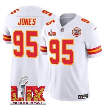 Men's Kansas City Chiefs #95 Chris Jones White 2025 Super Bowl LIX Patch F.U.S.E. Vapor Limited Stitched Football Jersey Men's Kansas City Chiefs #95 Chris Jones White 2025 Super Bowl LIX Patch F.U.S.E. Vapor Limited Stitched Football Jersey