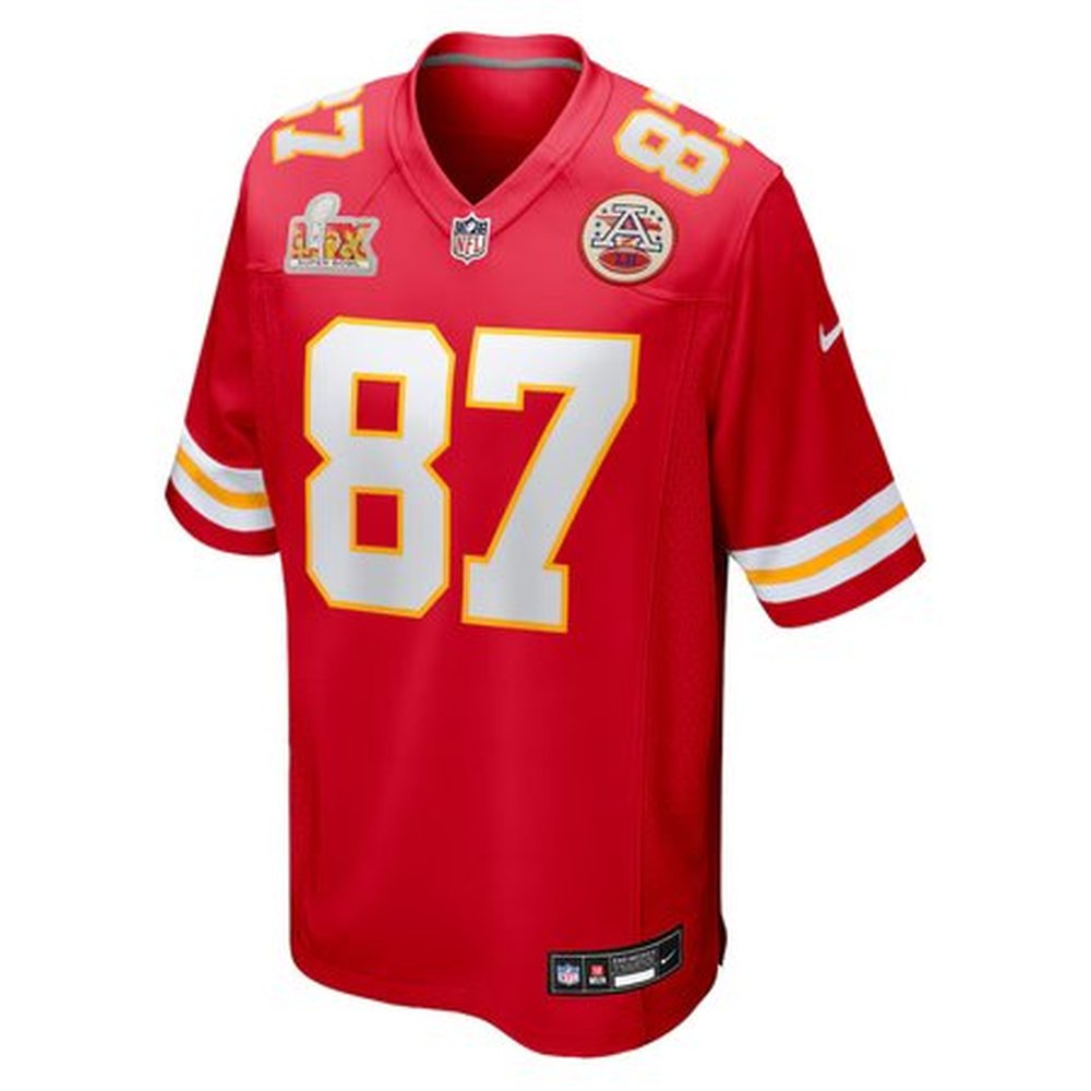 Men's Kansas City Chiefs #87 Travis Kelce Red Super Bowl LIX Game Jersey