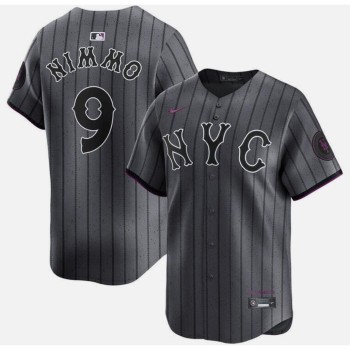 Men's New York Mets #9 Brandon Nimmo Gray 2024 City Connect Limited Stitched Baseball Jersey Men's New York Mets #9 Brandon Nimmo Gray 2024 City Connect Limited Stitched Baseball Jersey