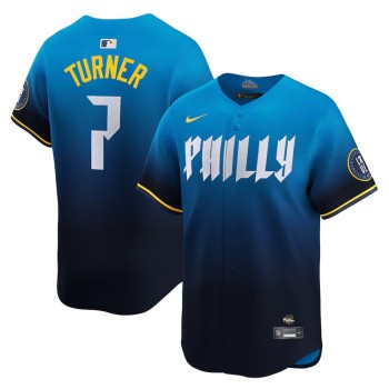 Men's Philadelphia Phillies #7 Trea Turner Blue 2024 City Connect Limited Player Jersey Men's Philadelphia Phillies #7 Trea Turner Blue 2024 City Connect Limited Player Jersey