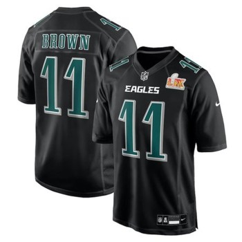 Men's Philadelphia Eagles #11 A.J. Brown Carbon Black Super Bowl LIX Fashion Game Player Jersey Men's Philadelphia Eagles #11 A.J. Brown Carbon Black Super Bowl LIX Fashion Game Player Jersey