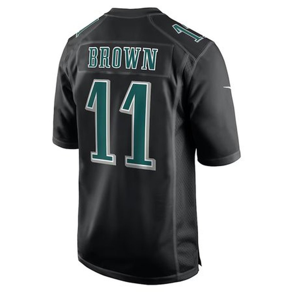 Men's Philadelphia Eagles #11 A.J. Brown Carbon Black Super Bowl LIX Fashion Game Player Jersey Men's Philadelphia Eagles #11 A.J. Brown Carbon Black Super Bowl LIX Fashion Game Player Jersey