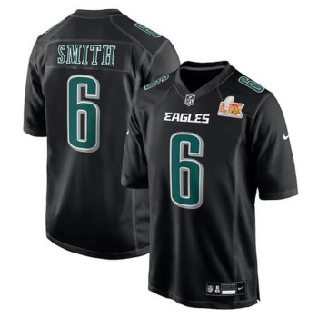 Men's Philadelphia Eagles #6 DeVonta Smith Carbon Black Super Bowl LIX Fashion Game Player Jersey Men's Philadelphia Eagles #6 DeVonta Smith Carbon Black Super Bowl LIX Fashion Game Player Jersey