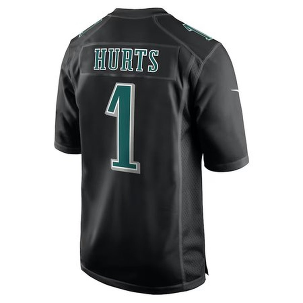 Men's Philadelphia Eagles #1 Jalen Hurts Carbon Black Super Bowl LIX Fashion Game Player Jersey Men's Philadelphia Eagles #1 Jalen Hurts Carbon Black Super Bowl LIX Fashion Game Player Jersey