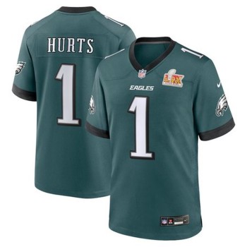 Men's Philadelphia Eagles #1 Jalen Hurts Midnight Green Super Bowl LIX Game Player Jersey Men's Philadelphia Eagles #1 Jalen Hurts Midnight Green Super Bowl LIX Game Player Jersey