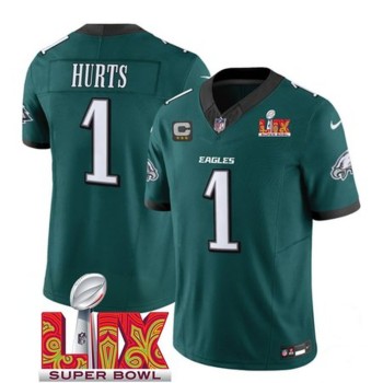 Men's Philadelphia Eagles #1 Jalen Hurts Green 2025 Super Bowl LIX Patch With 3-Star C Patch New F.U.S.E. Vapor Untouchable Limited Stitched Football Jersey Men's Philadelphia Eagles #1 Jalen Hurts Green 2025 Super Bowl LIX Patch With 3-Star C Patch New F.U.S.E. Vapor Untouchable Limited Stitched Football Jersey