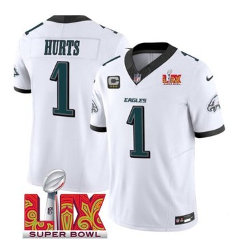 Men's Philadelphia Eagles #1 Jalen Hurts White 2025 Super Bowl LIX Patch And 3-Star C Patch New F.U.S.E. Vapor Untouchable Limited Stitched Football Jersey Men's Philadelphia Eagles #1 Jalen Hurts White 2025 Super Bowl LIX Patch And 3-Star C Patch New F.U.S.E. Vapor Untouchable Limited Stitched Football Jersey
