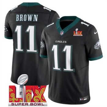 Men's Philadelphia Eagles #11 A.J. Brown Black 2025 Super Bowl LIX Patch New F.U.S.E. Vapor Untouchable Limited Stitched Football Jersey Men's Philadelphia Eagles #11 A.J. Brown Black 2025 Super Bowl LIX Patch New F.U.S.E. Vapor Untouchable Limited Stitched Football Jersey