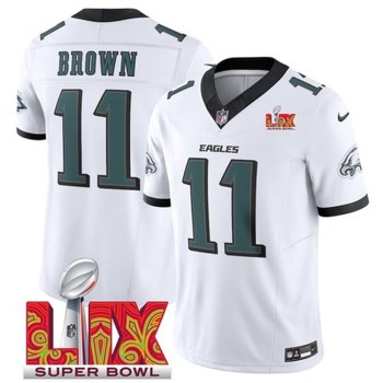 Men's Philadelphia Eagles #11 A.J. Brown White 2025 Super Bowl LIX Patch New F.U.S.E. Vapor Untouchable Limited Stitched Football Jersey Men's Philadelphia Eagles #11 A.J. Brown White 2025 Super Bowl LIX Patch New F.U.S.E. Vapor Untouchable Limited Stitched Football Jersey