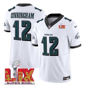 Men's Philadelphia Eagles #12 Randall Cunningham White 2025 Super Bowl LIX Patch New F.U.S.E. Vapor Limited Stitched Football Jersey Men's Philadelphia Eagles #12 Randall Cunningham White 2025 Super Bowl LIX Patch New F.U.S.E. Vapor Limited Stitched Football Jersey