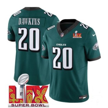 Men's Philadelphia Eagles #20 Brian Dawkins Green 2025 Super Bowl LIX Patch New F.U.S.E. Vapor Limited Stitched Football Jersey Men's Philadelphia Eagles #20 Brian Dawkins Green 2025 Super Bowl LIX Patch New F.U.S.E. Vapor Limited Stitched Football Jersey