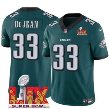 Men's Philadelphia Eagles #33 Cooper DeJean Green 2025 Super Bowl LIX Patch New F.U.S.E. Vapor Untouchable Limited Stitched Football Jersey Men's Philadelphia Eagles #33 Cooper DeJean Green 2025 Super Bowl LIX Patch New F.U.S.E. Vapor Untouchable Limited Stitched Football Jersey