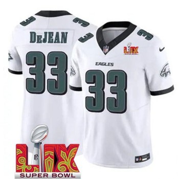 Men's Philadelphia Eagles #33 Cooper DeJean White 2025 Super Bowl LIX Patch New F.U.S.E. Vapor Untouchable Limited Stitched Football Jersey Men's Philadelphia Eagles #33 Cooper DeJean White 2025 Super Bowl LIX Patch New F.U.S.E. Vapor Untouchable Limited Stitched Football Jersey