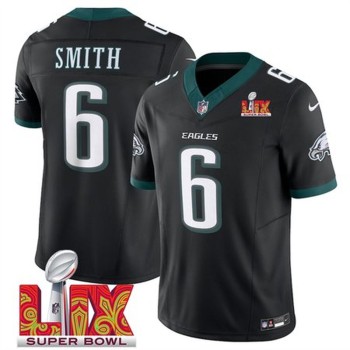 Men's Philadelphia Eagles #6 DeVonta Smith Black 2025 Super Bowl LIX Patch New F.U.S.E. Vapor Limited Stitched Football Jersey Men's Philadelphia Eagles #6 DeVonta Smith Black 2025 Super Bowl LIX Patch New F.U.S.E. Vapor Limited Stitched Football Jersey