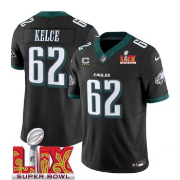 Men's Philadelphia Eagles #62 Jason Kelce Black 2025 Super Bowl LIX Patch And 4-Star C Patch New F.U.S.E. Vapor Limited Stitched Football Jersey Men's Philadelphia Eagles #62 Jason Kelce Black 2025 Super Bowl LIX Patch And 4-Star C Patch New F.U.S.E. Vapor Limited Stitched Football Jersey