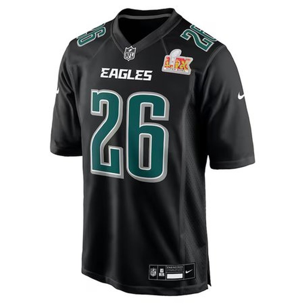 Men's Philadelphia Eagles #26 Saquon Barkley Carbon Black Super Bowl LIX Fashion Game Player Jersey Men's Philadelphia Eagles #26 Saquon Barkley Carbon Black Super Bowl LIX Fashion Game Player Jersey