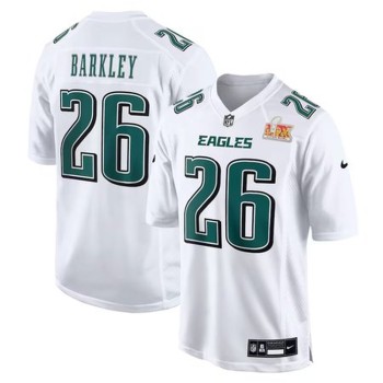 Men's Philadelphia Eagles #26 Saquon Barkley Tundra White Super Bowl LIX Fashion Game Player Jersey Men's Philadelphia Eagles #26 Saquon Barkley Tundra White Super Bowl LIX Fashion Game Player Jersey