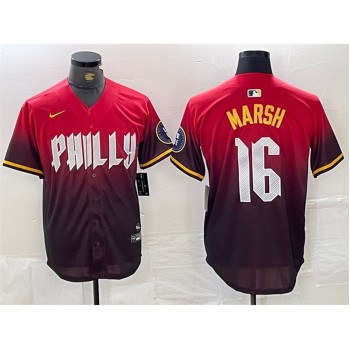 Men's Philadelphia Phillies #16 Brandon Marsh Red 2024 City Connect Limited Stitched Jersey Men's Philadelphia Phillies #16 Brandon Marsh Red 2024 City Connect Limited Stitched Jersey