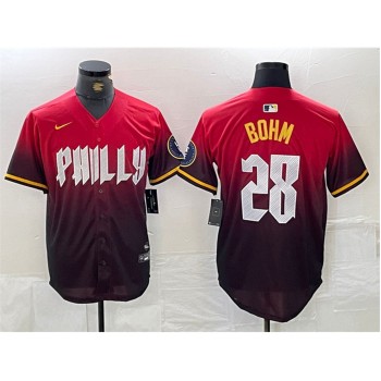 Men's Philadelphia Phillies #28 Alec Bohm Red 2024 City Connect Limited Stitched Jersey Men's Philadelphia Phillies #28 Alec Bohm Red 2024 City Connect Limited Stitched Jersey