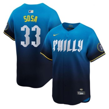 Men's Philadelphia Phillies #33 Edmundo Sosa Blue 2024 City Connect Limited Stitched Jersey Men's Philadelphia Phillies #33 Edmundo Sosa Blue 2024 City Connect Limited Stitched Jersey