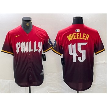 Men's Philadelphia Phillies #45 Zack Wheeler Red 2024 City Connect Limited Stitched Jersey Men's Philadelphia Phillies #45 Zack Wheeler Red 2024 City Connect Limited Stitched Jersey