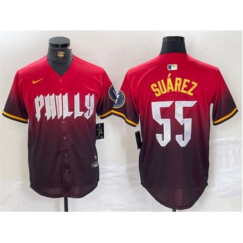 Men's Philadelphia Phillies #55 Ranger Suarez Red 2024 City Connect Limited Stitched Jersey Men's Philadelphia Phillies #55 Ranger Suarez Red 2024 City Connect Limited Stitched Jersey