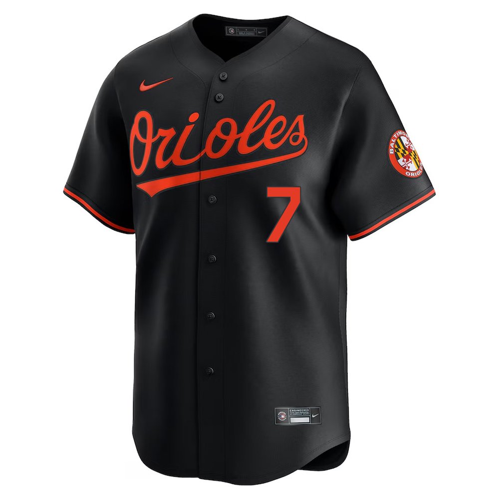 Men's Baltimore Orioles #7 Jackson Holliday Black Cool Base Stitched Jersey
