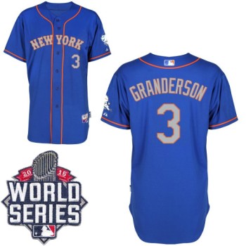 Mets #3 Curtis Granderson Blue(Grey NO.) Alternate Road Cool Base W/2015 World Series Patch Stitched MLB Jersey Mets #3 Curtis Granderson Blue(Grey NO.) Alternate Road Cool Base W/2015 World Series Patch Stitched MLB Jersey