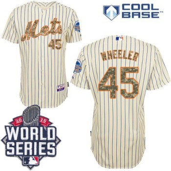 Mets #45 Zack Wheeler Cream(Blue Strip) USMC Cool Base W/2015 World Series Patch Stitched MLB Jersey Mets #45 Zack Wheeler Cream(Blue Strip) USMC Cool Base W/2015 World Series Patch Stitched MLB Jersey