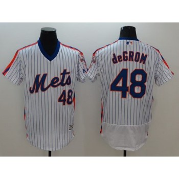 Mets #48 Jacob DeGrom White(Blue Strip) Flexbase Authentic Collection Alternate Stitched MLB Jersey