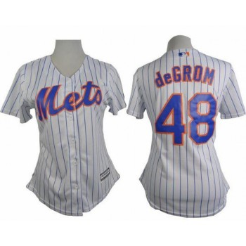 Mets #48 Jacob deGrom White(Blue Strip) Women's Home Stitched MLB Jersey Mets #48 Jacob deGrom White(Blue Strip) Women's Home Stitched MLB Jersey