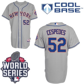 Mets #52 Yoenis Cespedes Grey Road Cool Base W/2015 World Series Patch Stitched MLB Jersey Mets #52 Yoenis Cespedes Grey Road Cool Base W/2015 World Series Patch Stitched MLB Jersey