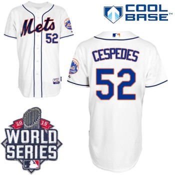 Mets #52 Yoenis Cespedes White Home Cool Base W/2015 World Series Patch Stitched MLB Jersey Mets #52 Yoenis Cespedes White Home Cool Base W/2015 World Series Patch Stitched MLB Jersey