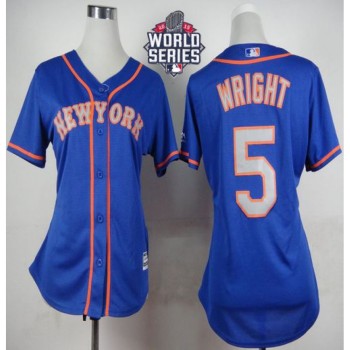 Mets #5 David Wright Blue(Grey NO.) Alternate Road W/2015 World Series Patch Women's Stitched MLB Jersey Mets #5 David Wright Blue(Grey NO.) Alternate Road W/2015 World Series Patch Women's Stitched MLB Jersey