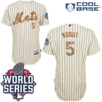 Mets #5 David Wright Cream(Blue Strip) USMC Cool Base W/2015 World Series Patch Stitched MLB Jersey Mets #5 David Wright Cream(Blue Strip) USMC Cool Base W/2015 World Series Patch Stitched MLB Jersey