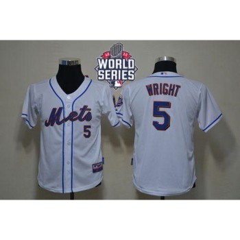 Mets #5 David Wright White Cool Base W/2015 World Series Patch Stitched Youth MLB Jersey Mets #5 David Wright White Cool Base W/2015 World Series Patch Stitched Youth MLB Jersey